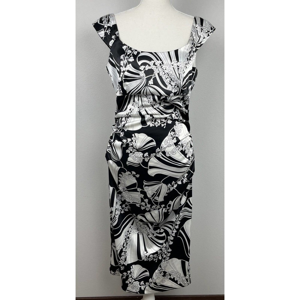 London Times Women's Black & White Midi Length Bodycon Cocktail Dress Size 10